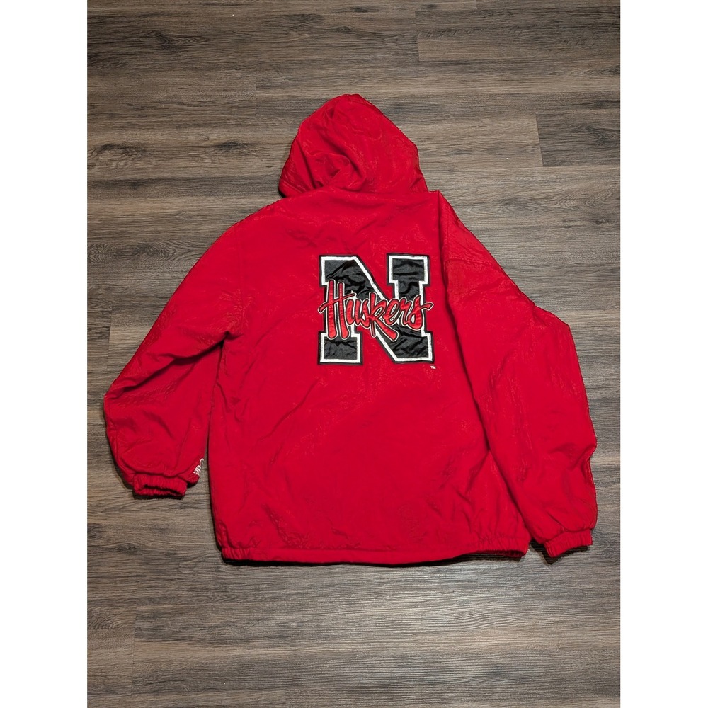Vintage Starter Nebraska Huskers Puffer Jacket Mens XL Red Full‎ Zip Hooded